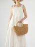 Minimalist Ring Strap Straw Bag Large Capacity Top Handle Bag For Vacation