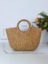 Minimalist Ring Strap Straw Bag Large Capacity Top Handle Bag For Vacation