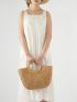 Minimalist Ring Strap Straw Bag Large Capacity Top Handle Bag For Vacation