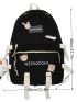 Letter Patch Pocket Front Classic Backpack With Cartoon Bag Charm