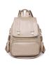 Beige Flap Backpack Metal Decor Fashion Backpack