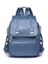 Blue Flap Backpack Metal Decor Fashion Backpack