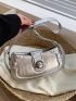 Metallic Crocodile Embossed Baguette Bag