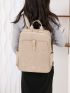 Beige Classic Backpack Metal Decor Fashion Backpack