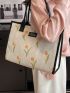 Floral Pattern Letter Patch Decor Shoulder Tote Bag