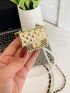 Mini Metallic Faux Pearl Decor Flap Square Bag