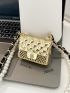 Mini Metallic Faux Pearl Decor Flap Square Bag