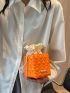 Mini Neon Orange Quilted Drawstring Design Chain Box Bag