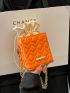 Mini Neon Orange Quilted Drawstring Design Chain Box Bag