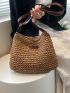 Letter Patch Decor Straw Bag