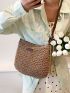 Letter Patch Decor Straw Bag