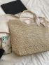 Twilly Scarf Decor Straw Bag Large Capacity Shoulder Tote Bag For Vacation