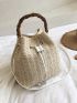 Top Handle Straw Bag Drawstring Design For Vacation