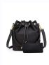 Litchi Embossed Bucket Bag With Square Bag