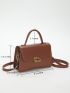 Metal Decor Square Bag Flap PU Brown