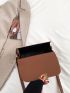 Metal Decor Square Bag Flap PU Brown