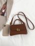 Metal Decor Square Bag Flap PU Brown