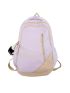 Two Tone Functional Backpack Letter Graphic Daily Outdoor Classic Backpack With Bag Charm