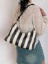 Large Shoulder Bag Colorblock Striped Pattern Hobo Bag