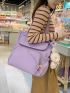 Letter Patch Decor Shoulder Tote Bag With Bag Charm