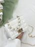 Mini Faux Pearl Decor Quilted Flap Square Bag