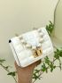 Mini Faux Pearl Decor Quilted Flap Square Bag