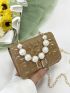 Mini Faux Pearl Decor Quilted Flap Square Bag