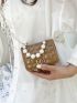 Mini Faux Pearl Decor Quilted Flap Square Bag