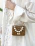 Mini Faux Pearl Decor Quilted Flap Square Bag