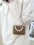 Mini Faux Pearl Decor Quilted Flap Square Bag