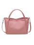 Double Handle Satchel Bag Pink PU For Daily Life
