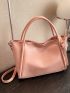 Double Handle Satchel Bag Pink PU For Daily Life