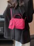 Neon-Pink Square Bag Quilted Flap With Coin Purse