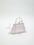 Sequin Decor Square Bag Small Kiss Lock For Party