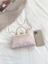 Sequin Decor Square Bag Small Kiss Lock For Party