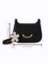 Mini Litchi Embossed Flower Decor Flap Square Bag