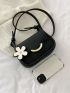 Mini Litchi Embossed Flower Decor Flap Square Bag