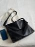 Minimalist Hobo Bag Black Flap Adjustable Strap For Daily