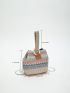 Small Straw Bag Colorblock Top Handle For Vacation