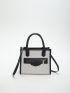 Two Tone Square Bag Zipper Detail PU For Daily Life