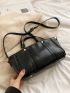 Studded Decor Square Bag PU Black For Daily Life