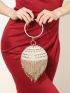 Mini Rhinestone Tassel & Faux Pearl Decor Circle Bag