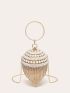 Mini Rhinestone Tassel & Faux Pearl Decor Circle Bag