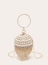 Mini Rhinestone Tassel & Faux Pearl Decor Circle Bag