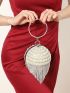 Mini Rhinestone & Faux Pearl Decor Circle Bag