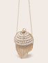 Mini Rhinestone Tassel & Faux Pearl Decor Circle Bag