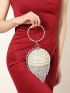 Mini Rhinestone & Faux Pearl Decor Circle Bag