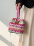 Mini Color Block Chain Straw Bag