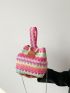 Mini Color Block Chain Straw Bag