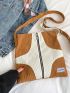 Two Tone Letter Patch Decor Hobo Bag